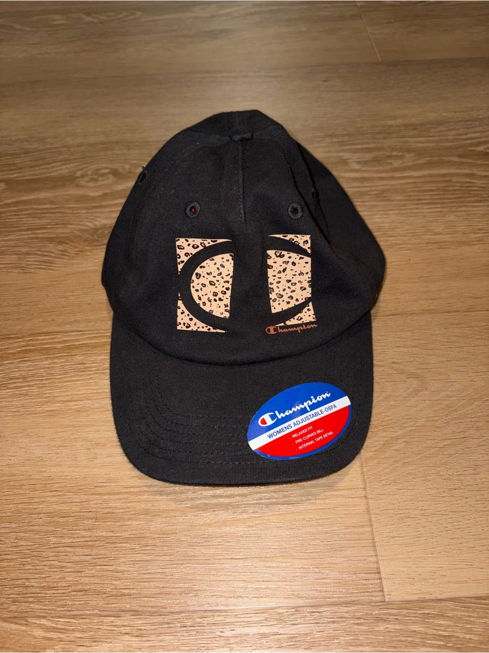 Champion Women’s Black Leopard Print Logo Baseball Cap Adjustable New
